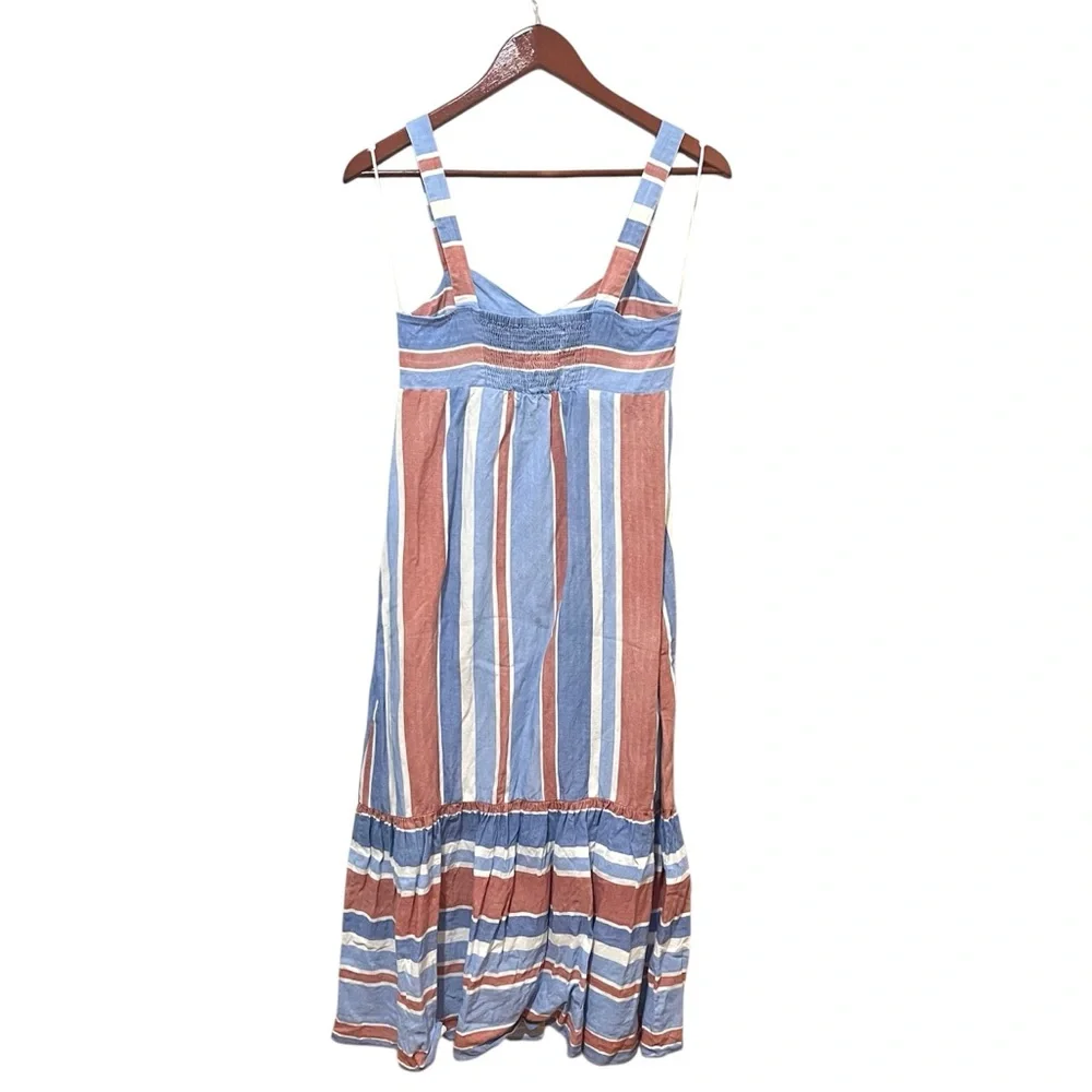 Zara Linen Blend Midi Striped Sundress Ruffle Hem 4th of July Americana Small - Picture 8 of 14